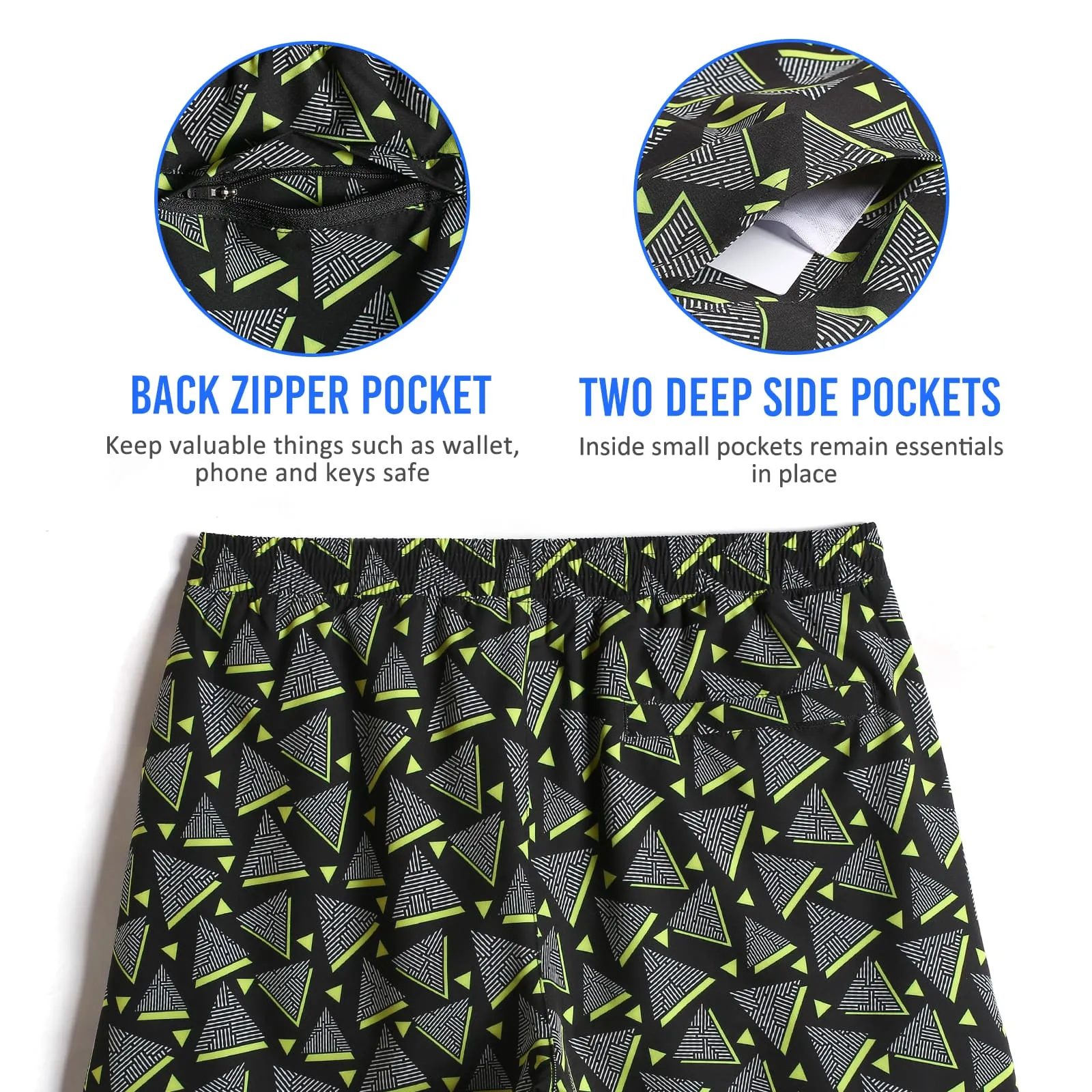 2 in 1 Stretch Long Lined Pyramid Black Gym Shorts