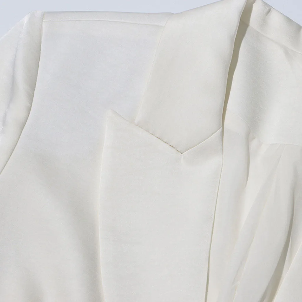 Asymmetrical Lapel Strong Shoulder Two Button Gathered Waist Blazer