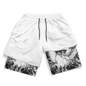 Berserk Skull Quick Dry Premium Mesh White Workout Shorts