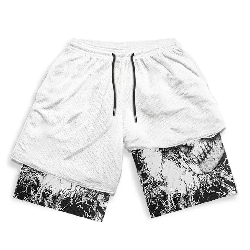 Berserk Skull Quick Dry Premium Mesh White Workout Shorts