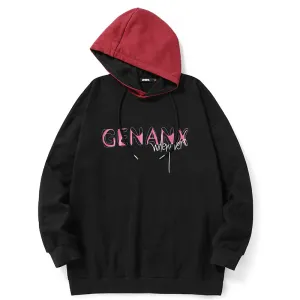 Black Contrast Color Spliced Graffiti Hoodies