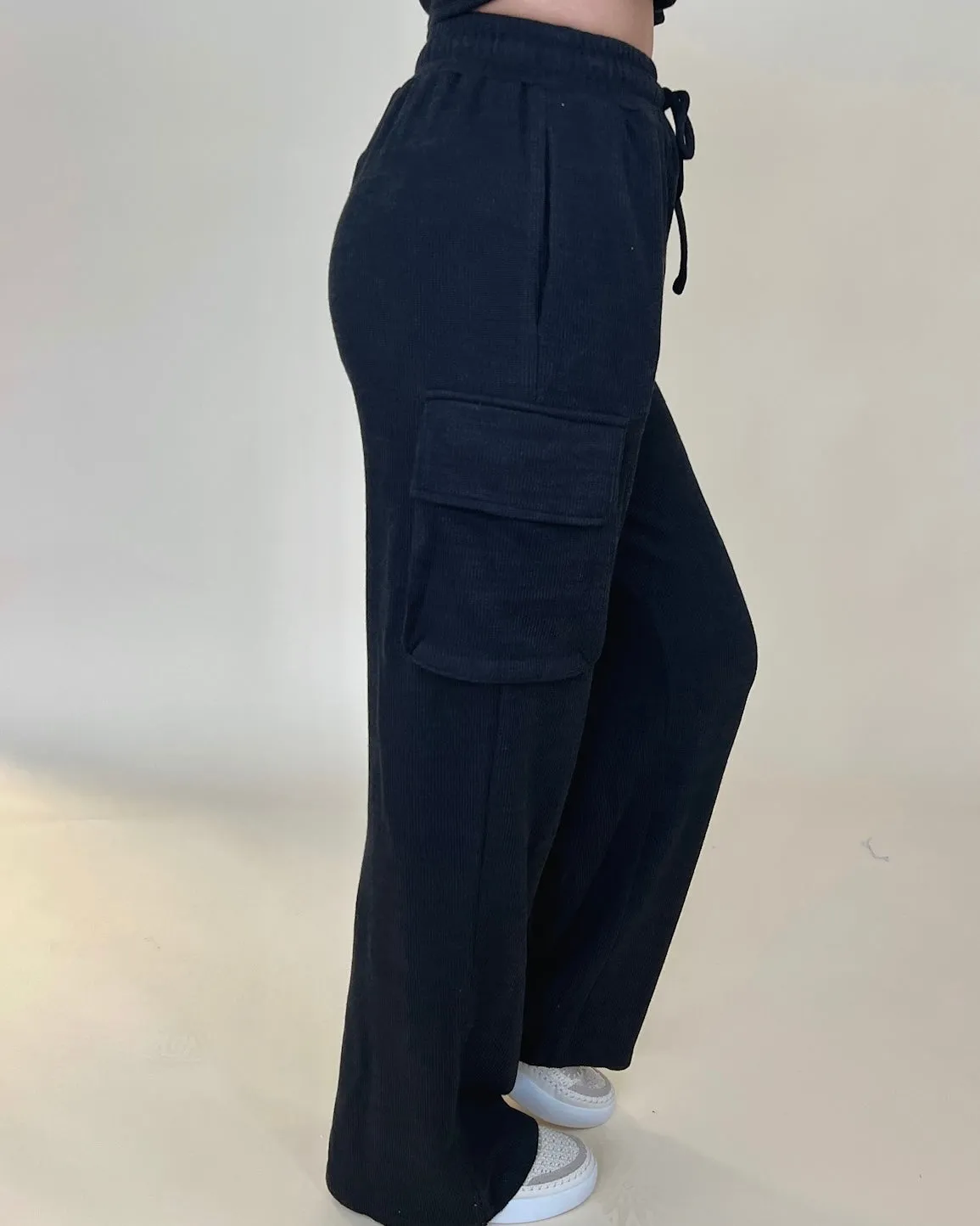Chasin' You Black Rib Cargo Pants
