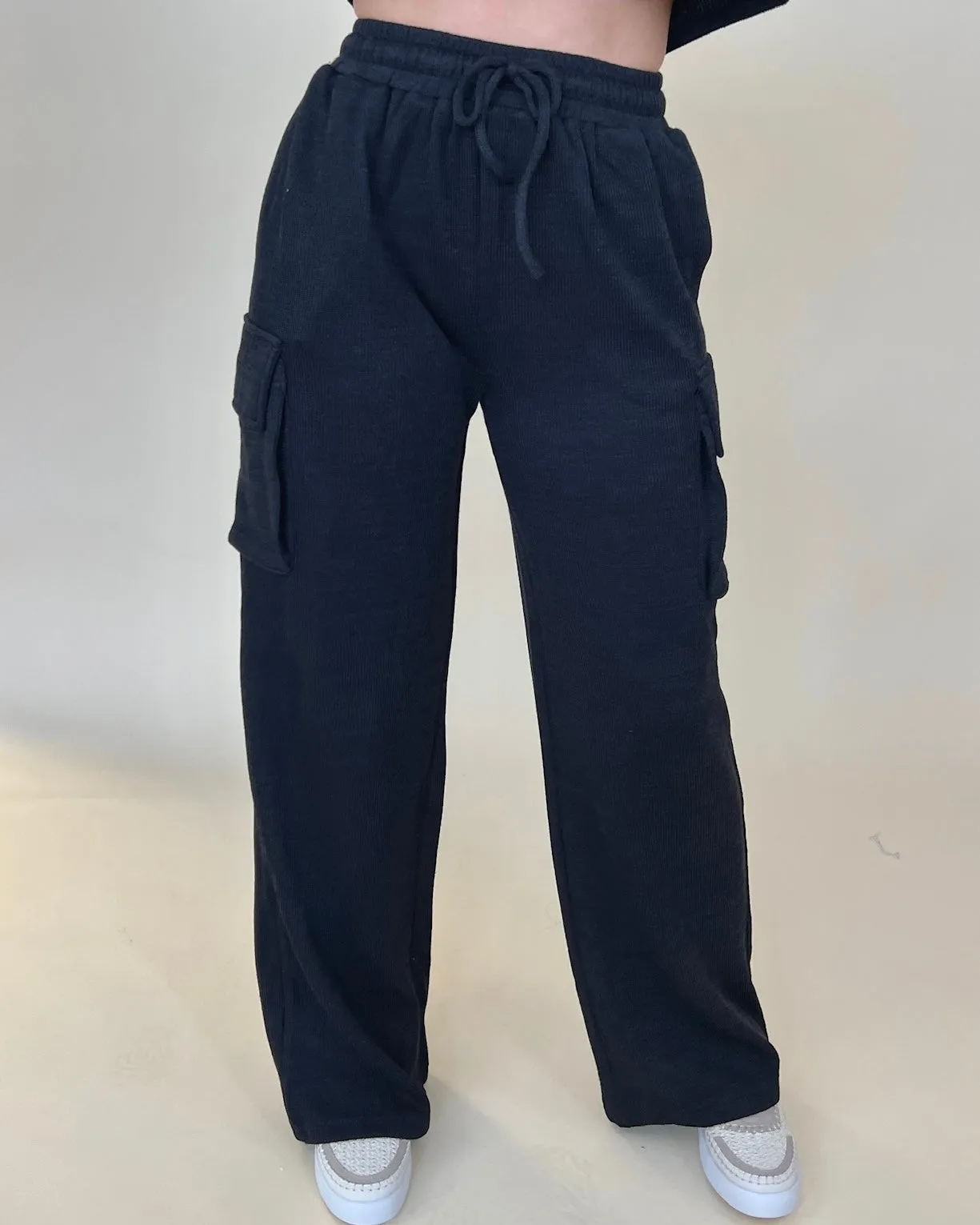 Chasin' You Black Rib Cargo Pants