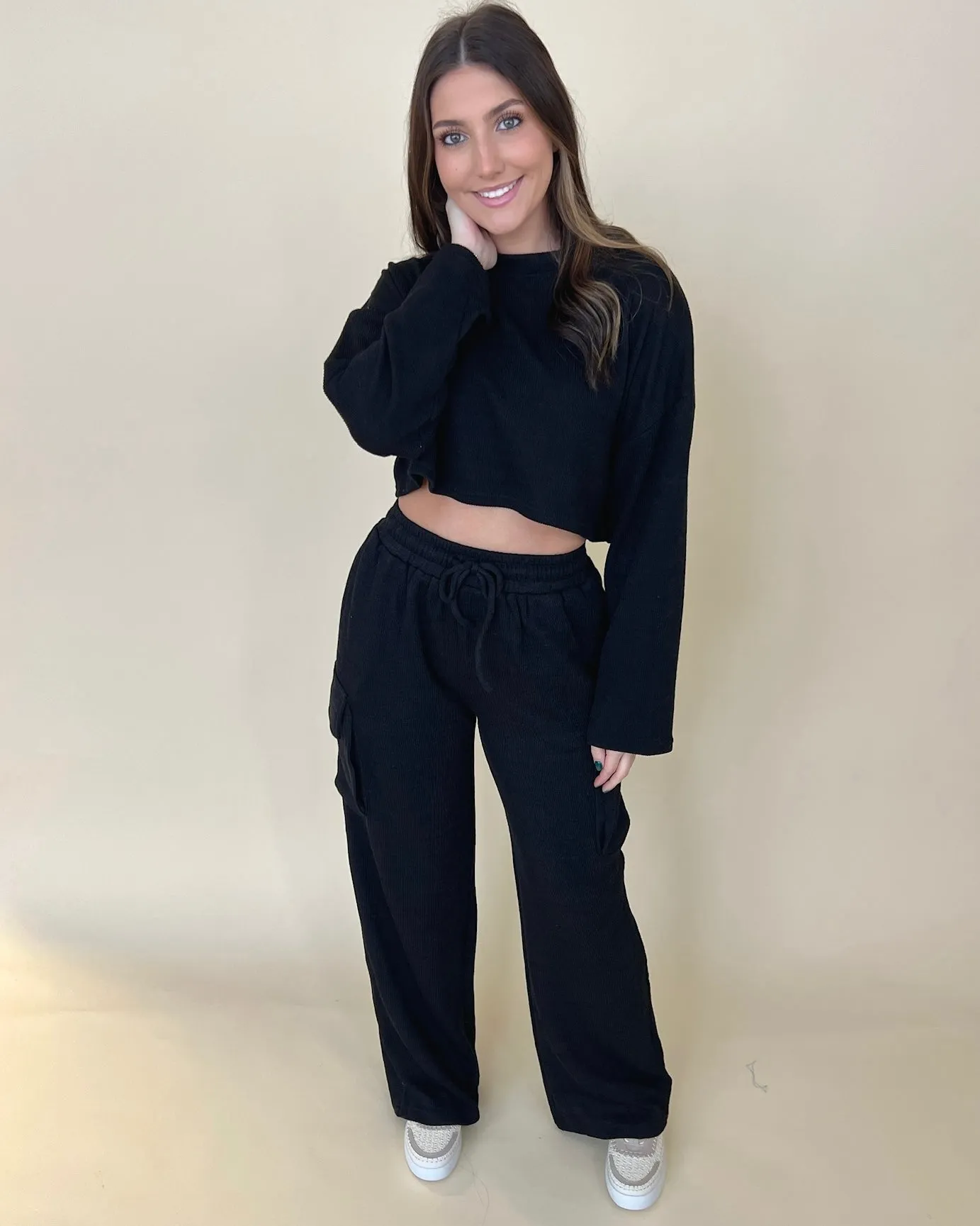 Chasin' You Black Rib Cargo Pants