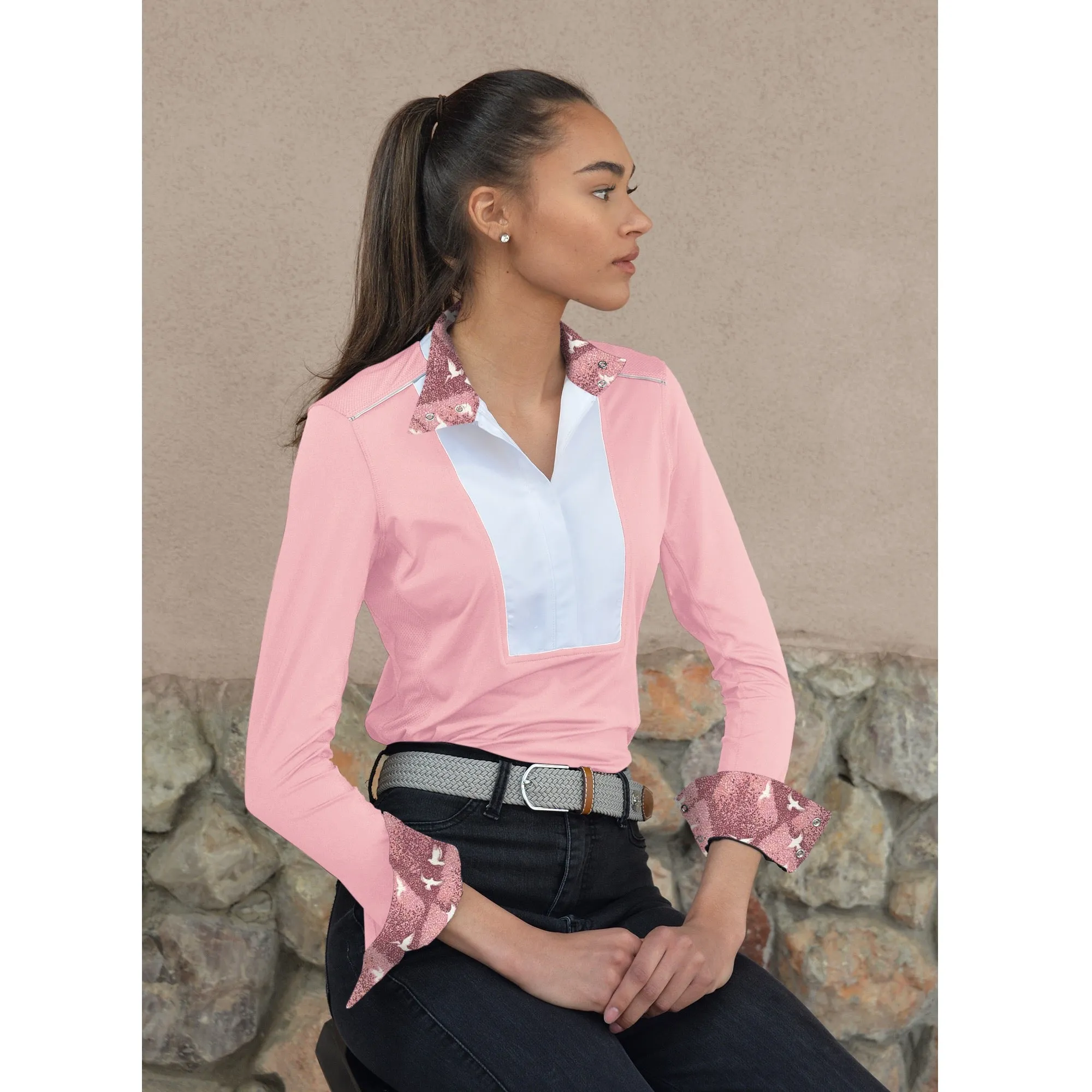 Chestnut Bay Sky Cool Liberty Ladies Show Shirt, Blush