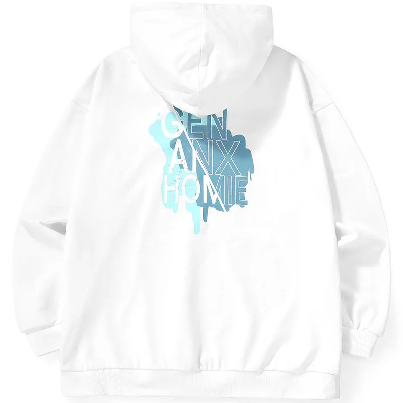 Chinese Style Print Drop-Shoulder Sleeve Hoodies