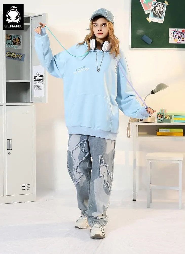 Chinese Style Print Drop-Shoulder Sleeve Hoodies