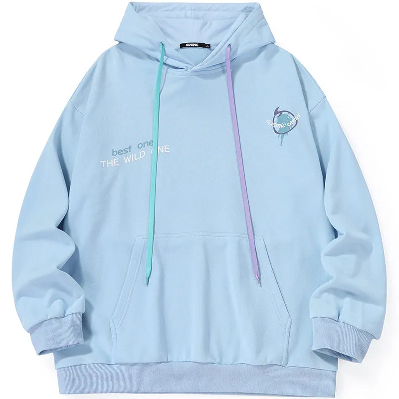 Chinese Style Print Drop-Shoulder Sleeve Hoodies