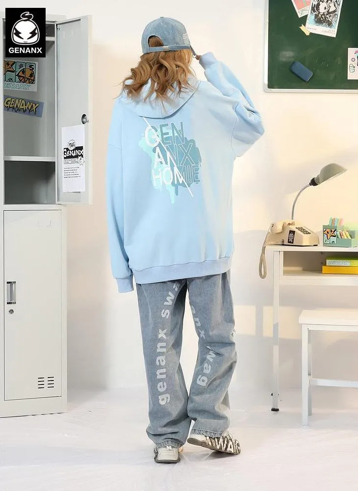 Chinese Style Print Drop-Shoulder Sleeve Hoodies