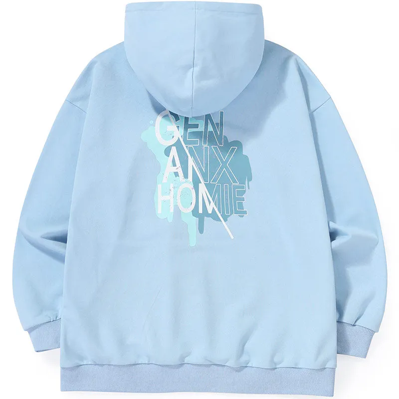 Chinese Style Print Drop-Shoulder Sleeve Hoodies