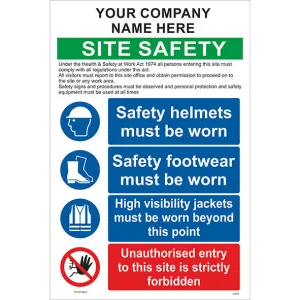 Combined Site Safety Sign With Company Name / PPE/ Un Authorised Entry