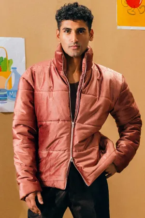 Deep Tea Pink Velvet Puffer Jacket
