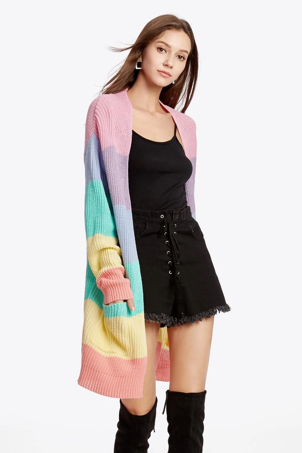Drop Shoulder Color Block Cardigan
