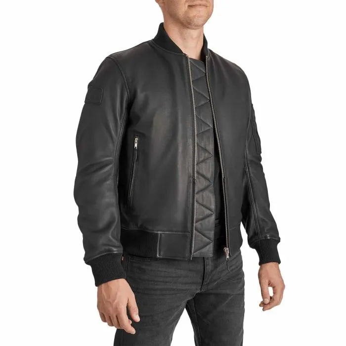 FALCON LEATHER AVIATOR JACKET BLACK - Men's Leather Motorcycle Jacket
