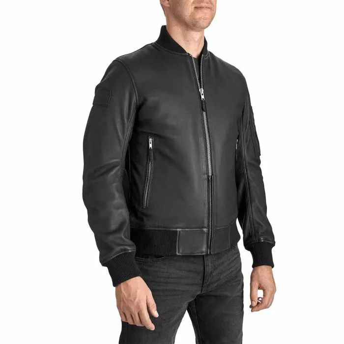 FALCON LEATHER AVIATOR JACKET BLACK - Men's Leather Motorcycle Jacket