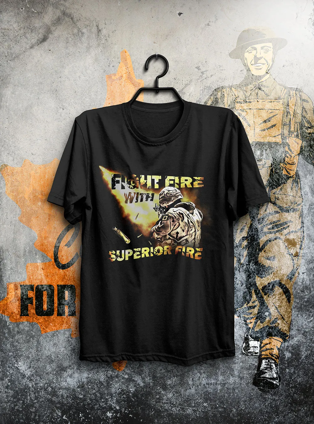 Fight Fire With Superior Fire Army/Navy T-Shirt