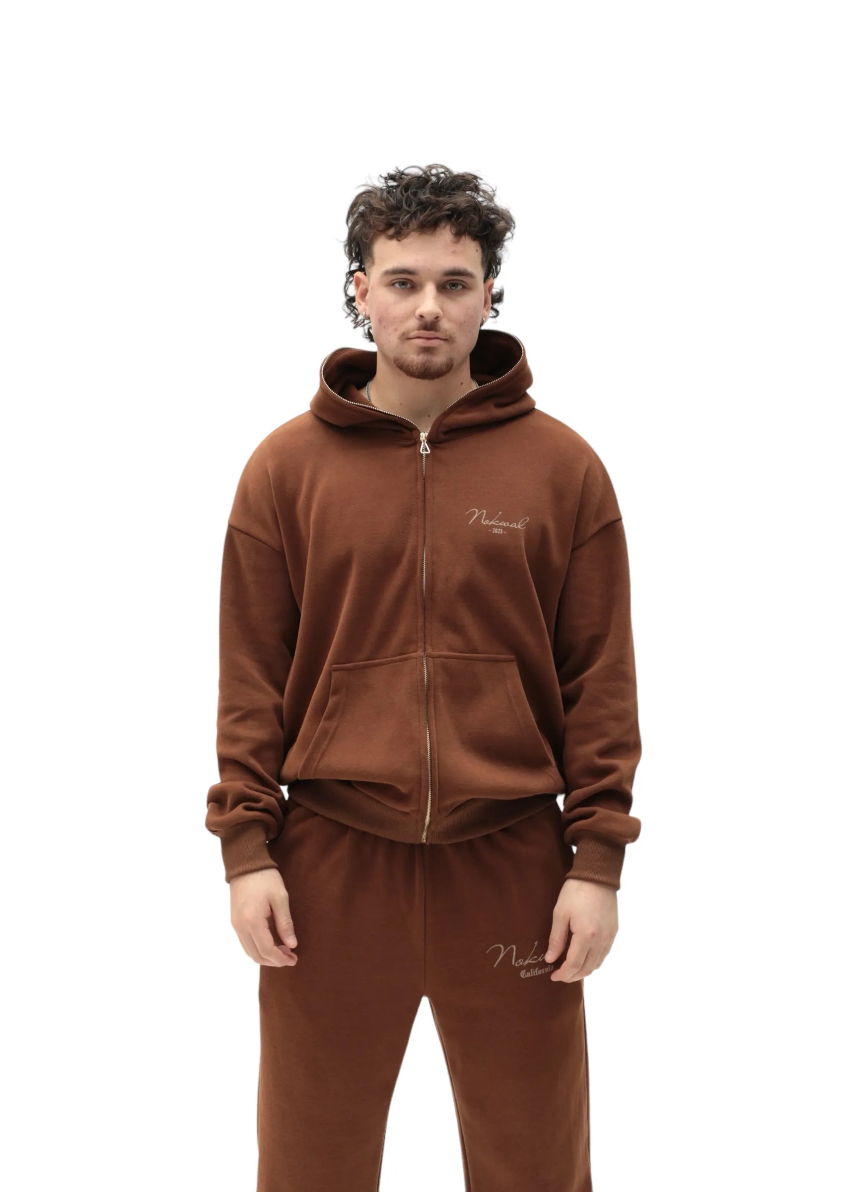Full Zip Brown Essential Signature Hoodie