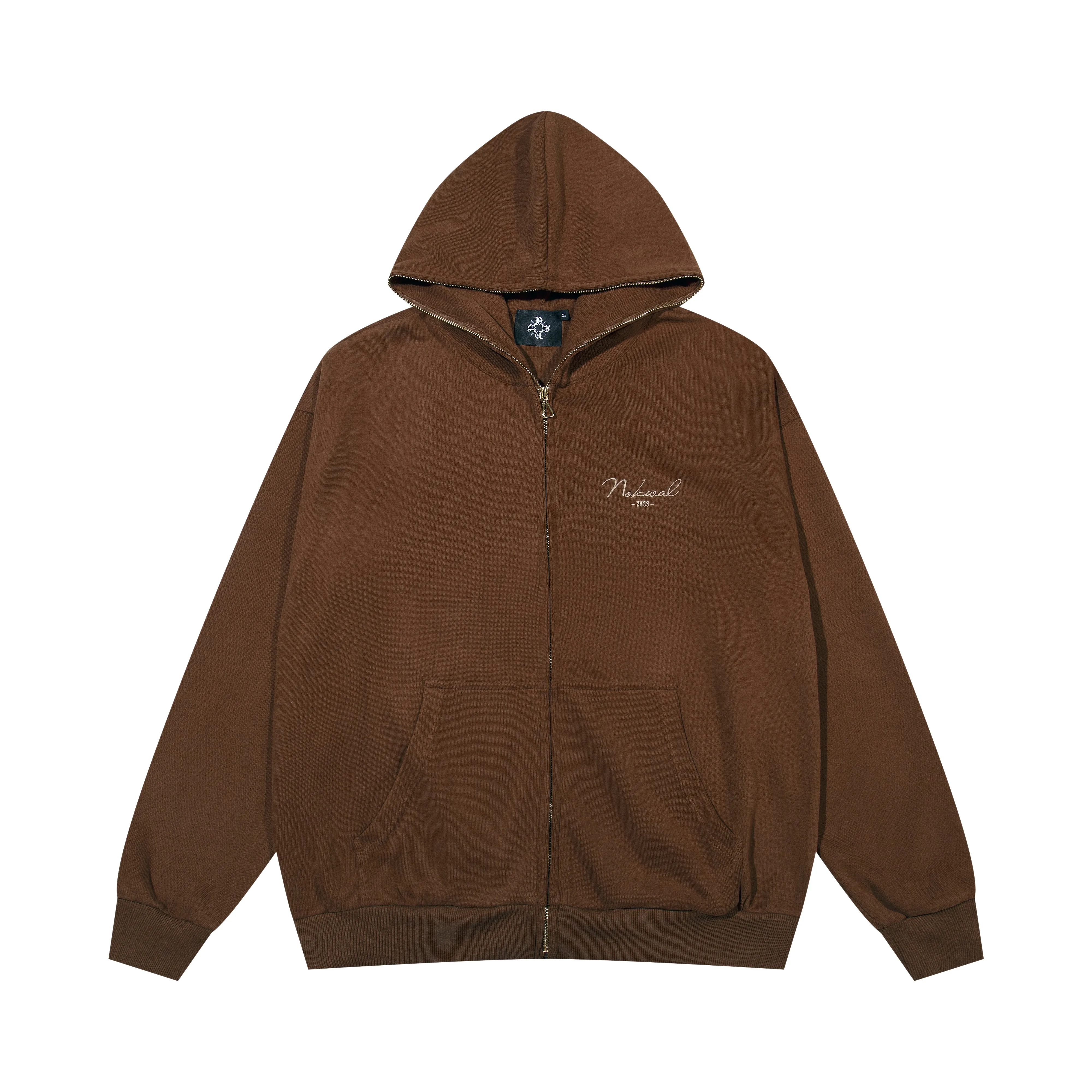 Full Zip Brown Essential Signature Hoodie