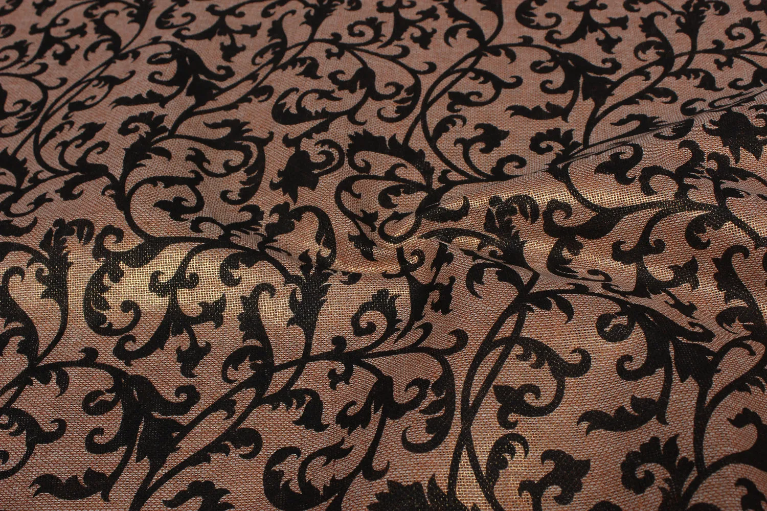 Golden Brown & Black Traditional Hopsack Cotton Matty Fabric