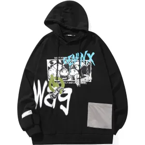 Graffiti Print Pocket Drop-Shoulder Sleeve Hoodies