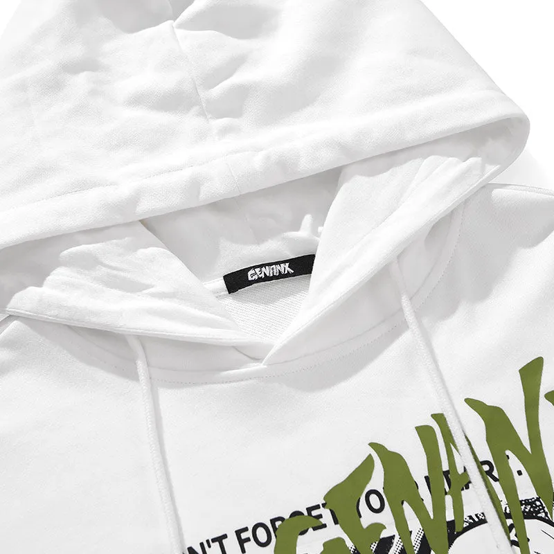 Graffiti Print Pocket Drop-Shoulder Sleeve Hoodies