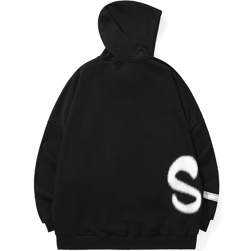 Graffiti Print Pocket Drop-Shoulder Sleeve Hoodies