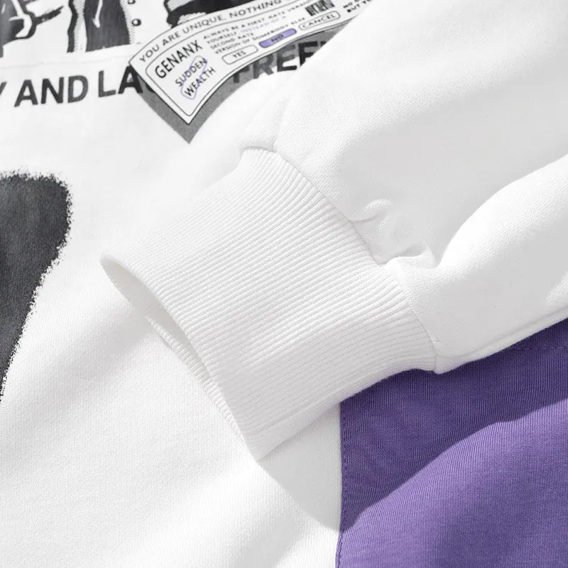 Graffiti Print Pocket Drop-Shoulder Sleeve Hoodies