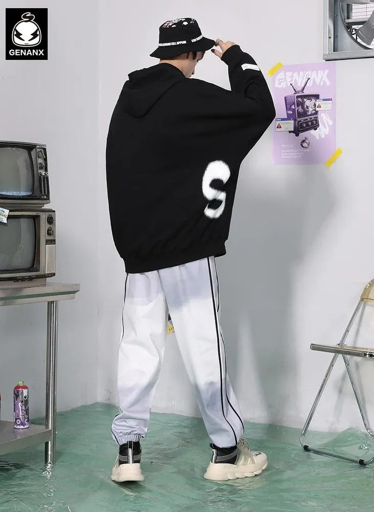 Graffiti Print Pocket Drop-Shoulder Sleeve Hoodies