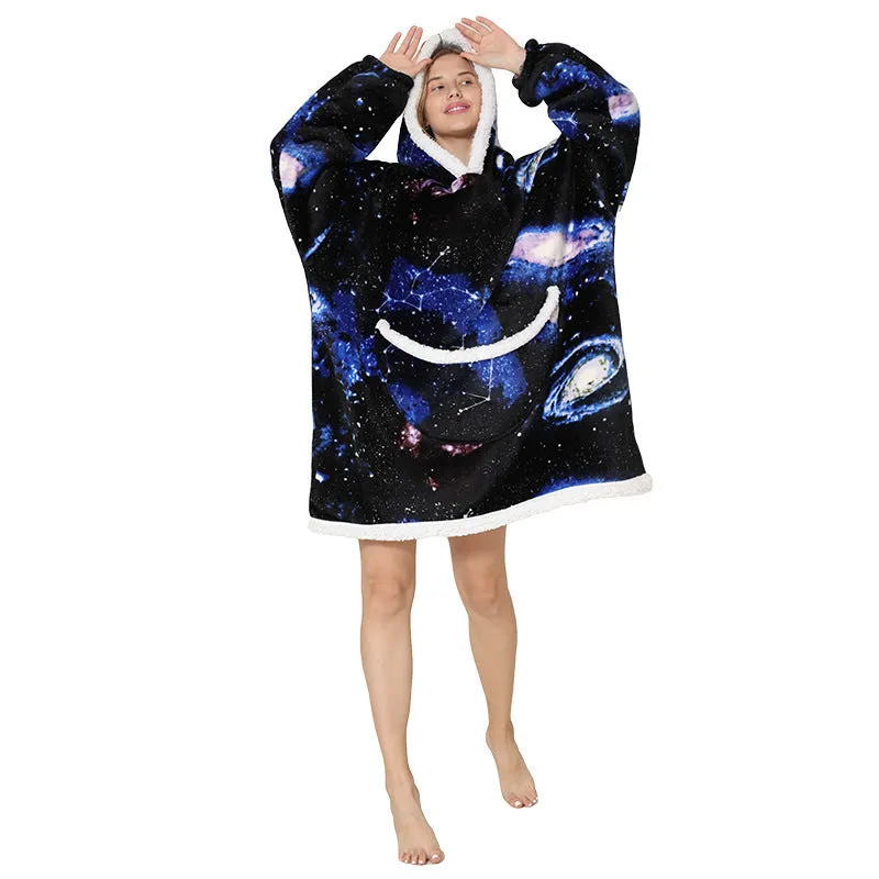 Hoodies Blankets Simple Solid Color Winter Cold-Resistant Warm Pajamas Double-Sided Velvet Lazy Blanket