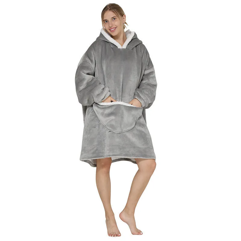 Hoodies Blankets Simple Solid Color Winter Cold-Resistant Warm Pajamas Double-Sided Velvet Lazy Blanket