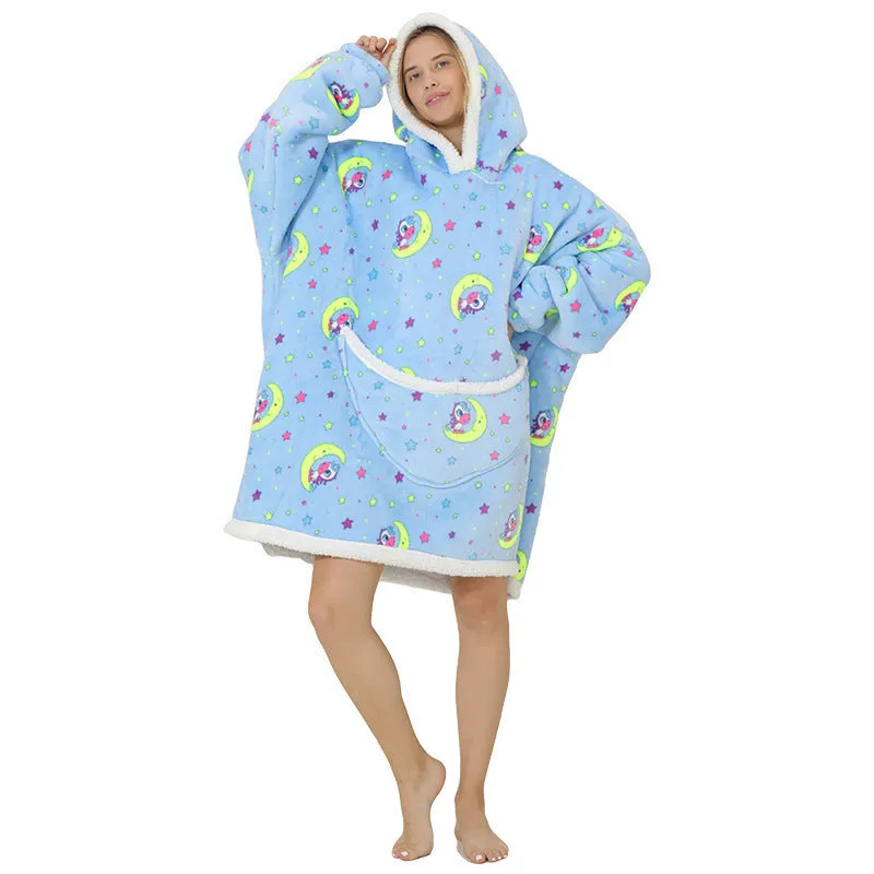 Hoodies Blankets Simple Solid Color Winter Cold-Resistant Warm Pajamas Double-Sided Velvet Lazy Blanket