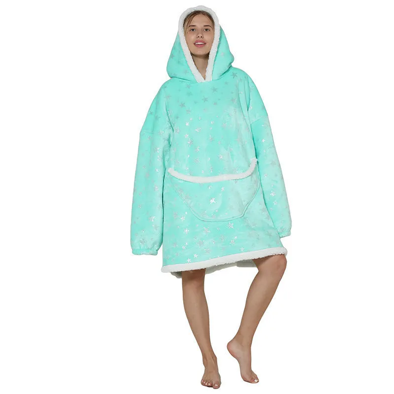 Hoodies Blankets Simple Solid Color Winter Cold-Resistant Warm Pajamas Double-Sided Velvet Lazy Blanket
