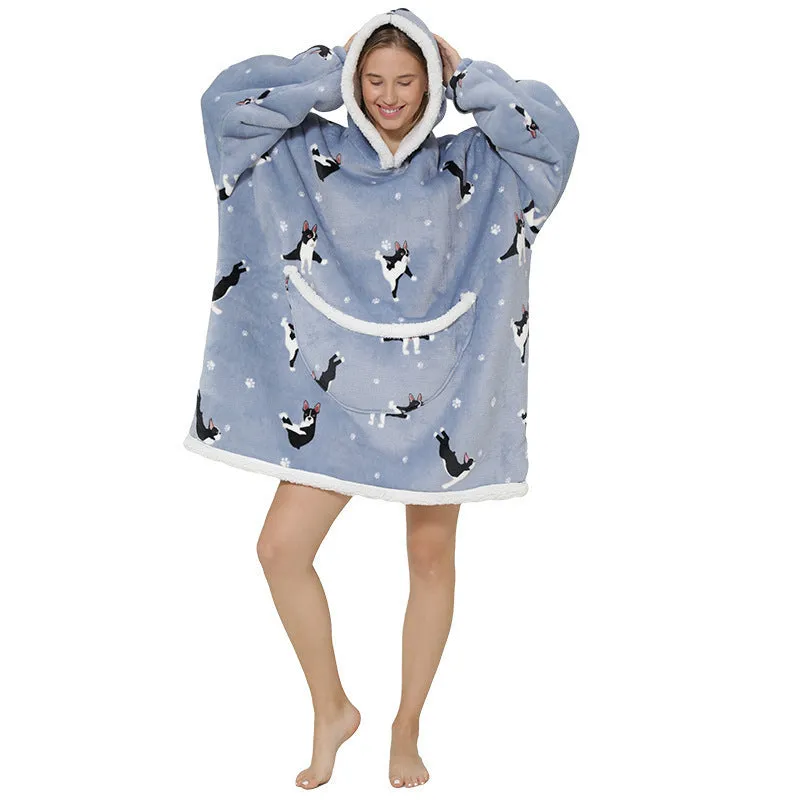 Hoodies Blankets Simple Solid Color Winter Cold-Resistant Warm Pajamas Double-Sided Velvet Lazy Blanket