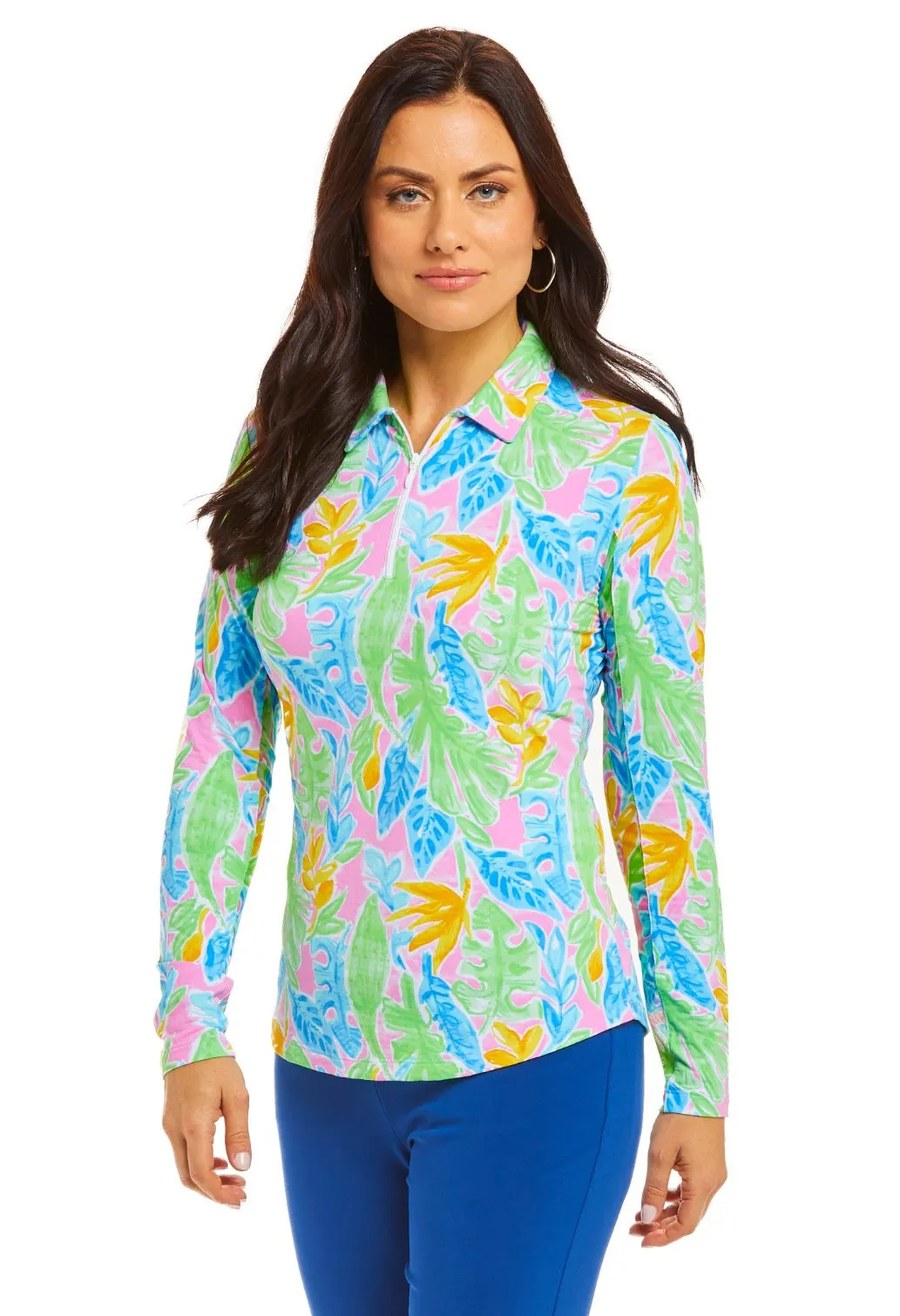 IBKUL Women's Allison Print Long Sleeve Polo - 41748