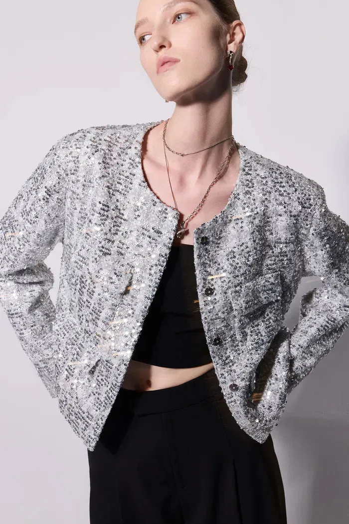 Iris Shimmering Silver Jacket in Sequined Tweed