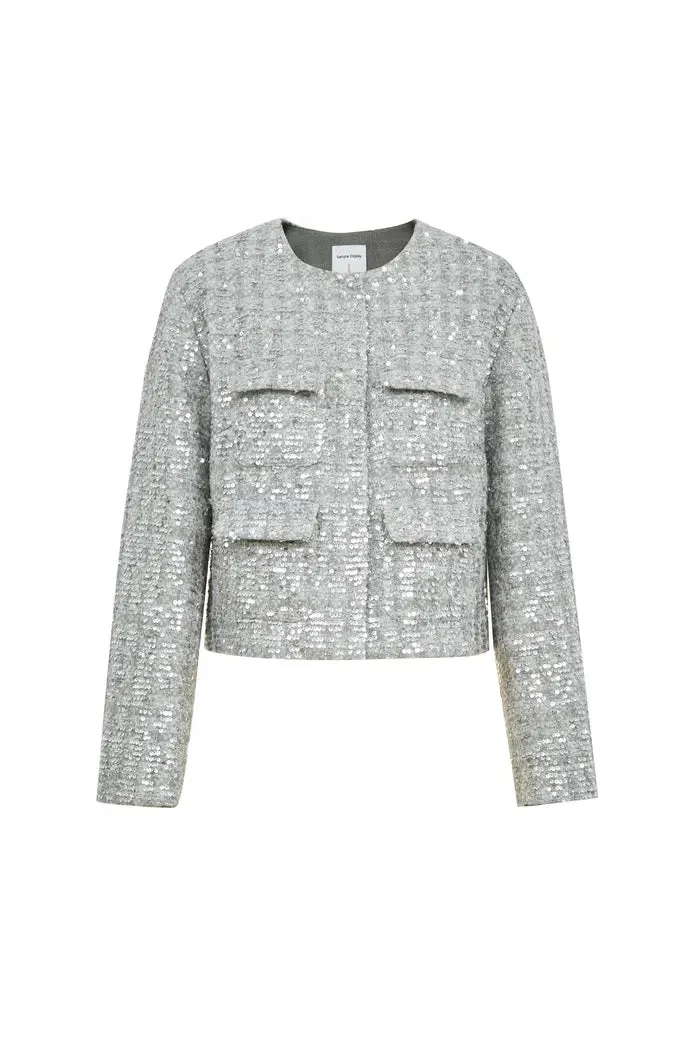 Iris Shimmering Silver Jacket in Sequined Tweed