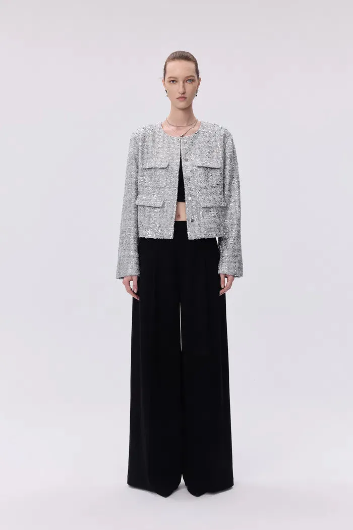 Iris Shimmering Silver Jacket in Sequined Tweed