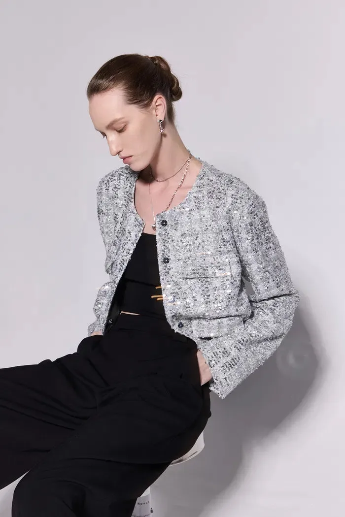 Iris Shimmering Silver Jacket in Sequined Tweed