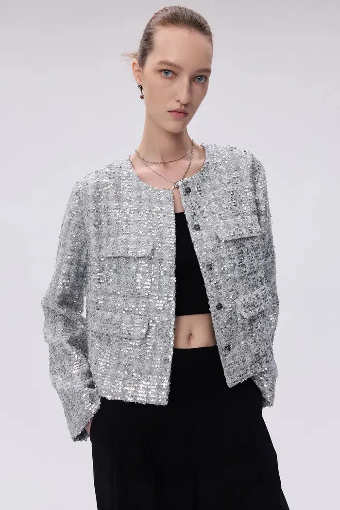 Iris Shimmering Silver Jacket in Sequined Tweed
