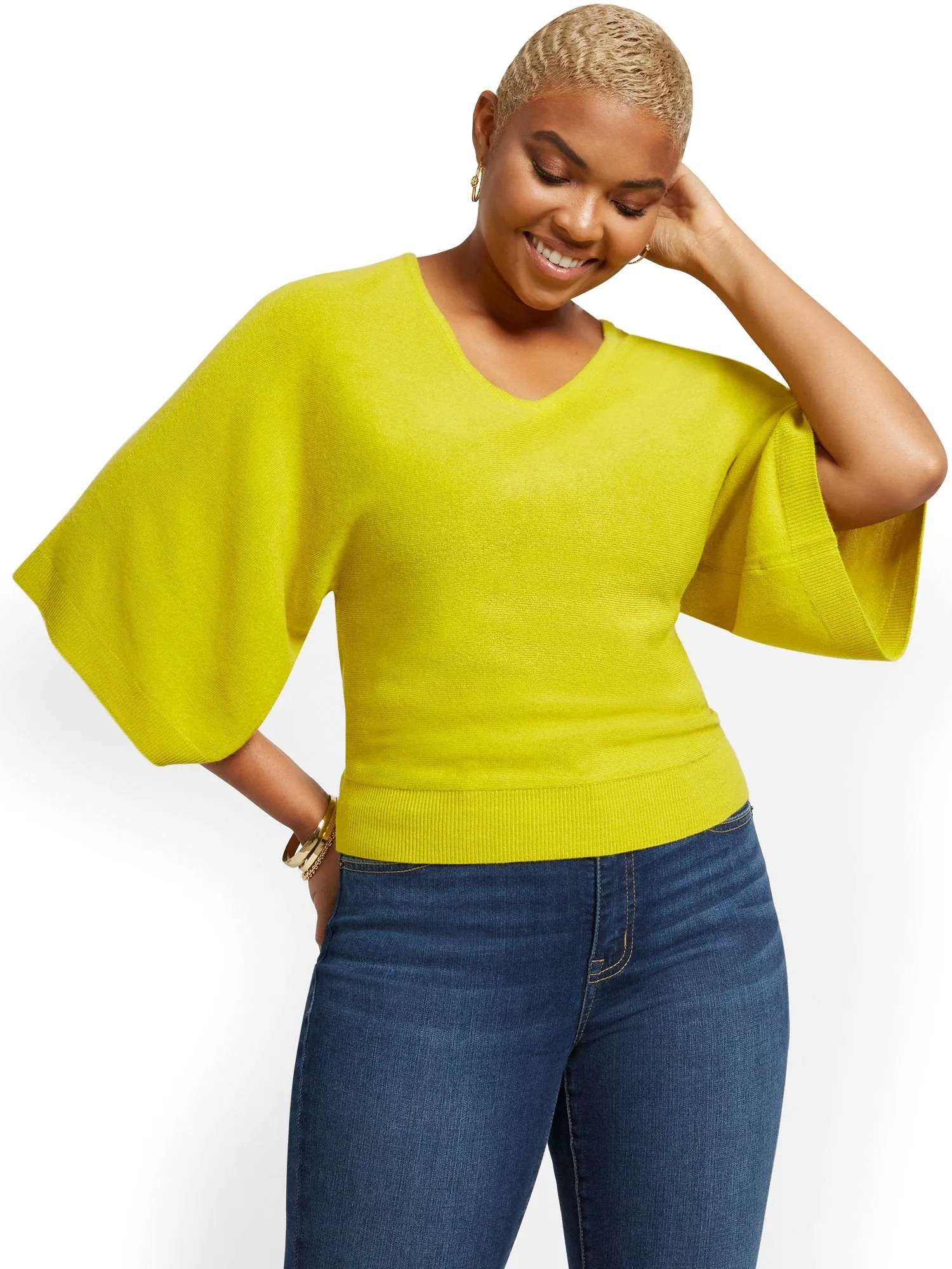 Kimono Sleeve V-Neck Sweater