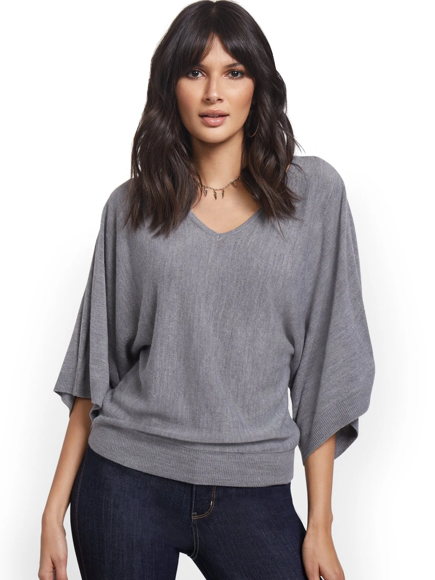 Kimono Sleeve V-Neck Sweater