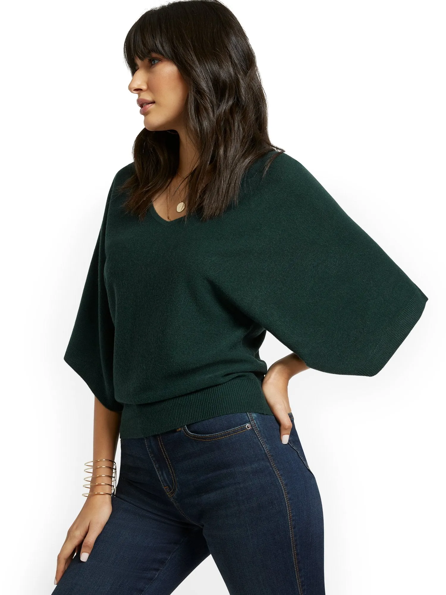 Kimono Sleeve V-Neck Sweater