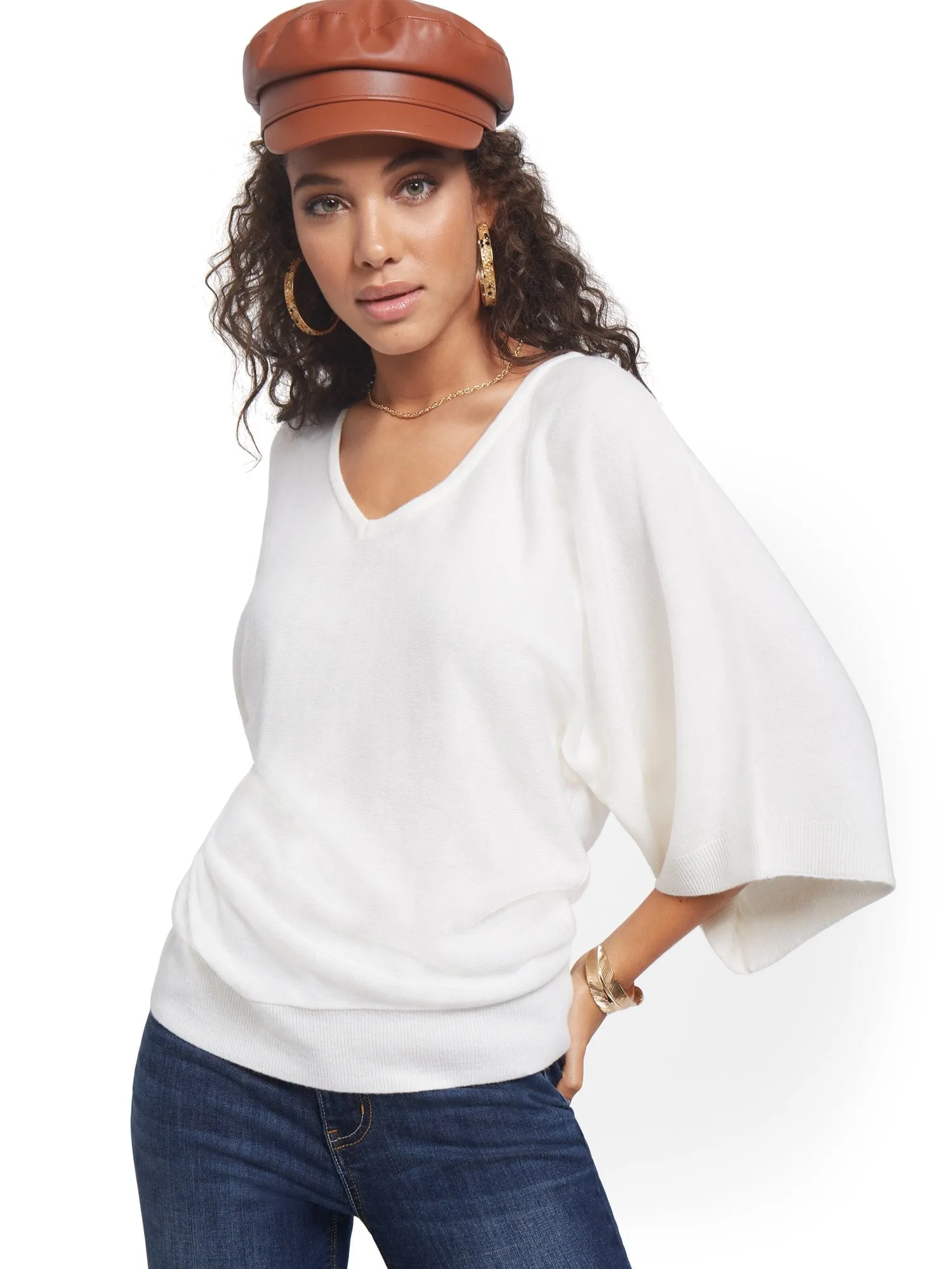 Kimono Sleeve V-Neck Sweater