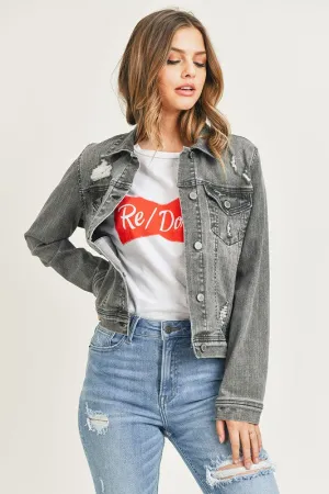 Light Grey Destructed Denim Jacket