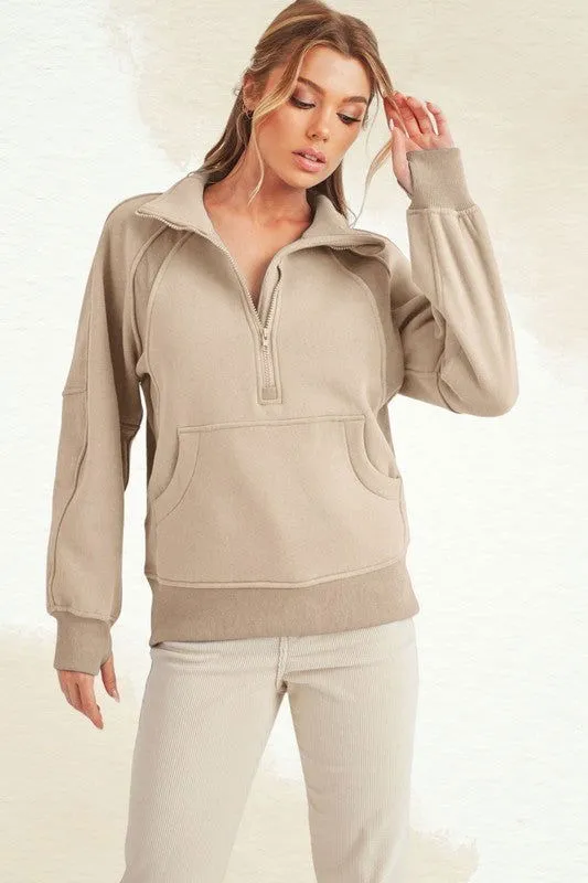 Long Dove Funnel Neck Half Zip Sweatshirt