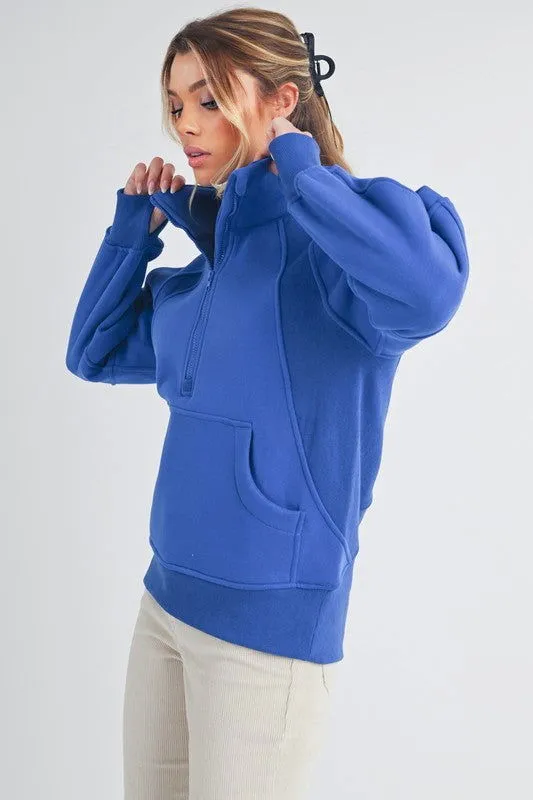 Long Dove Funnel Neck Half Zip Sweatshirt