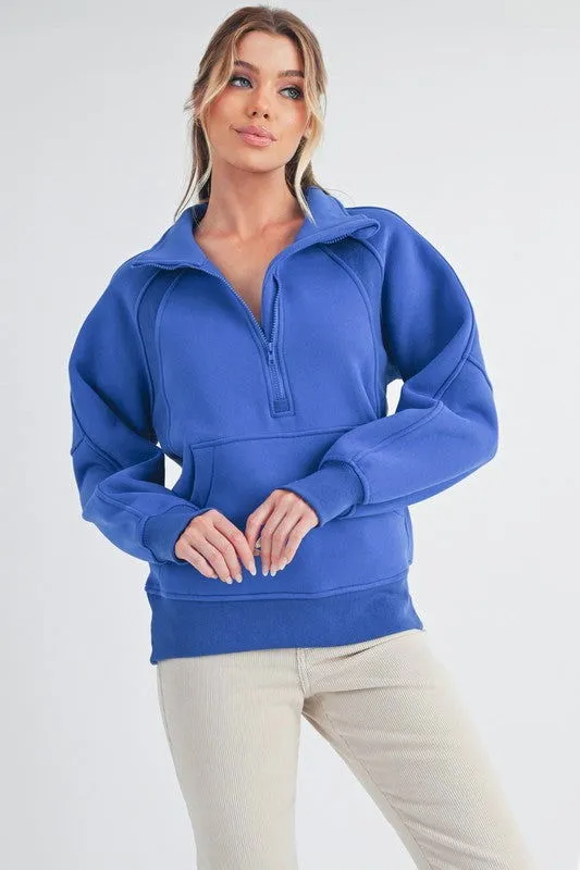 Long Dove Funnel Neck Half Zip Sweatshirt