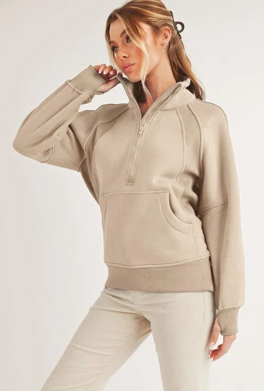 Long Dove Funnel Neck Half Zip Sweatshirt