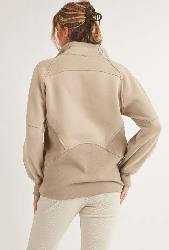Long Dove Funnel Neck Half Zip Sweatshirt