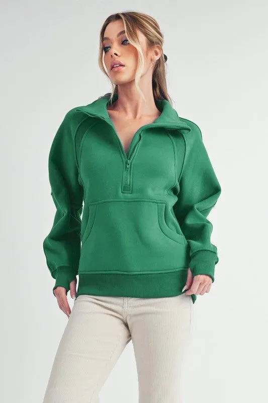 Long Dove Funnel Neck Half Zip Sweatshirt